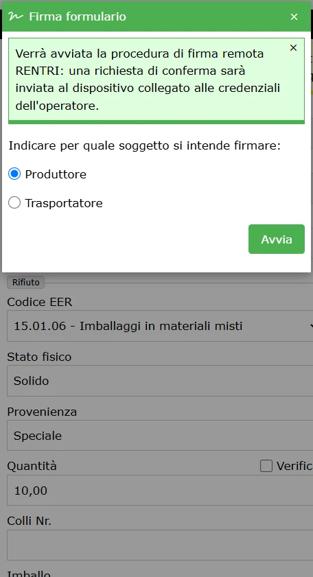 Ecomatico da smartphone: firma del formulario digitale
