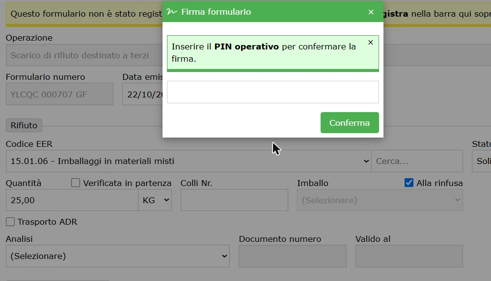 Confermi con il PIN